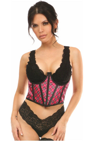 Lavish Pink Plaid Satin Open Cup Waist Cincher - Daisy Corsets