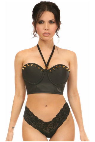 Lavish Faux Leather Halter Bustier w/Spikes