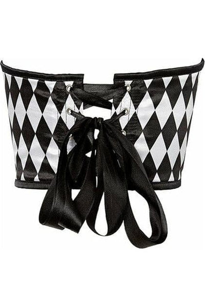 Lavish Black & White Diamond Satin Open Cup Waist Cincher