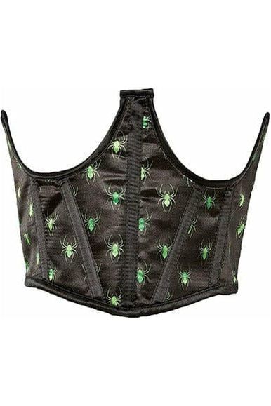 Lavish Black & Green Spiders Satin Open Cup Waist Cincher