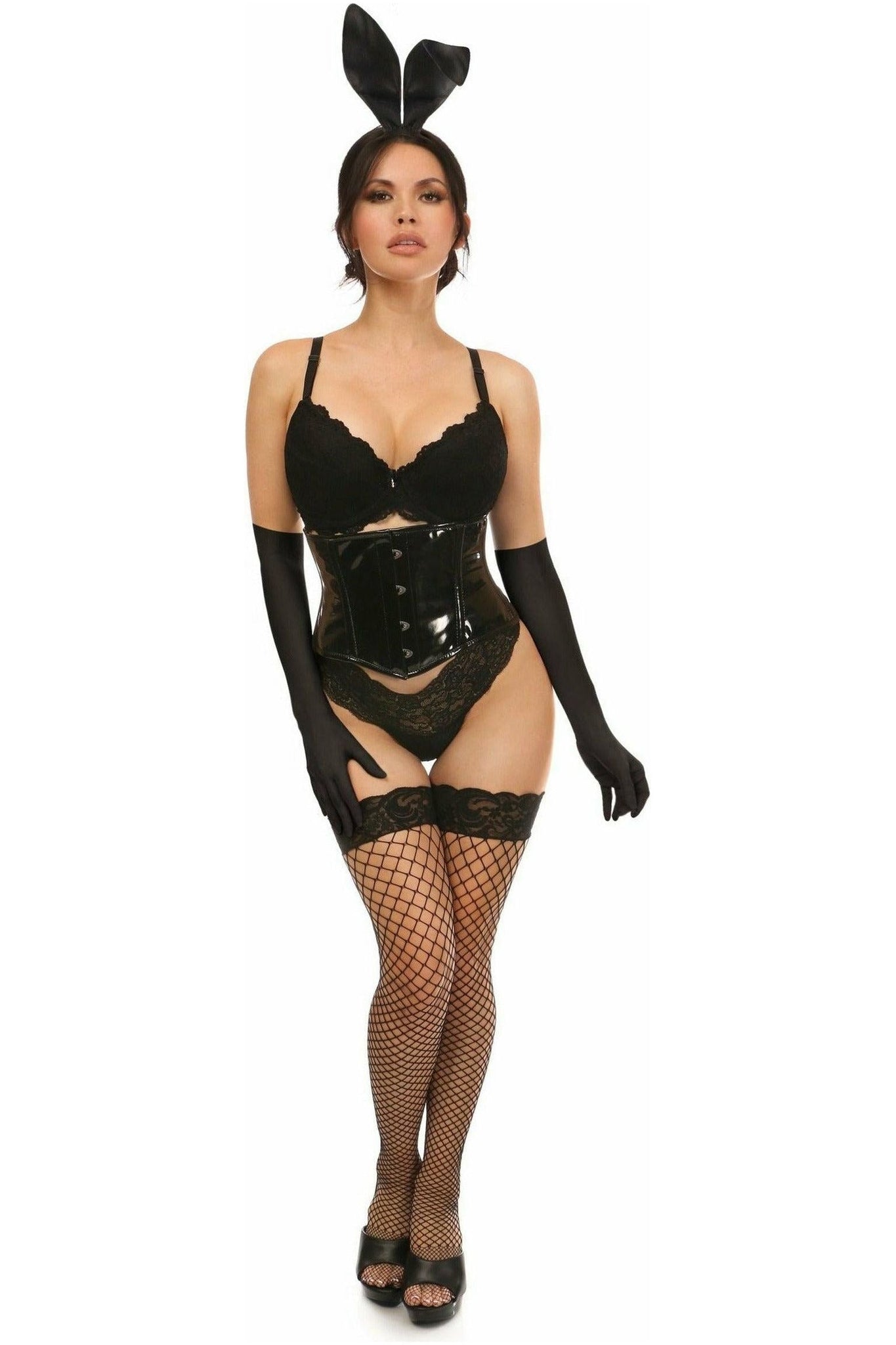 Lavish 4 PC Black PVC Bunny Corset Costume - Daisy Corsets