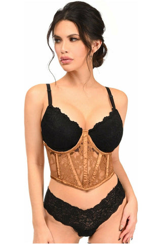 Lavish Caramel Sheer Lace Underwire Waist Cincher Corset - Daisy Corsets