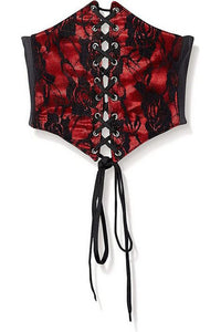 Lavish Red w/Black Lace Overlay Corset Belt Cincher