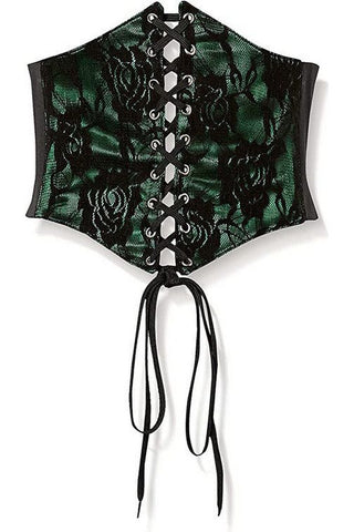 Lavish Green w/Black Lace Overlay Corset Belt Cincher