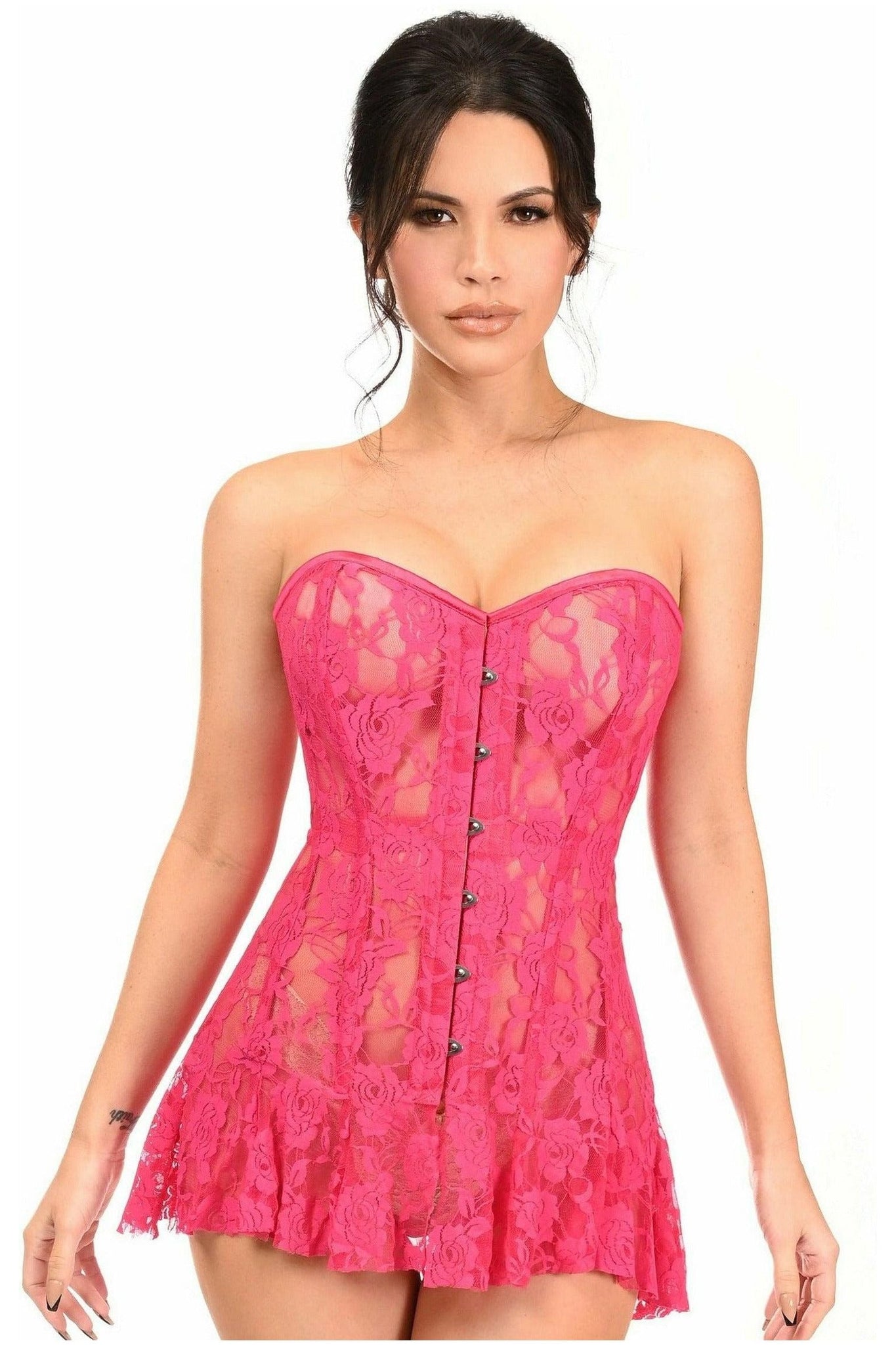 Lavish Fuchsia Sheer Lace Corset Dress - Daisy Corsets