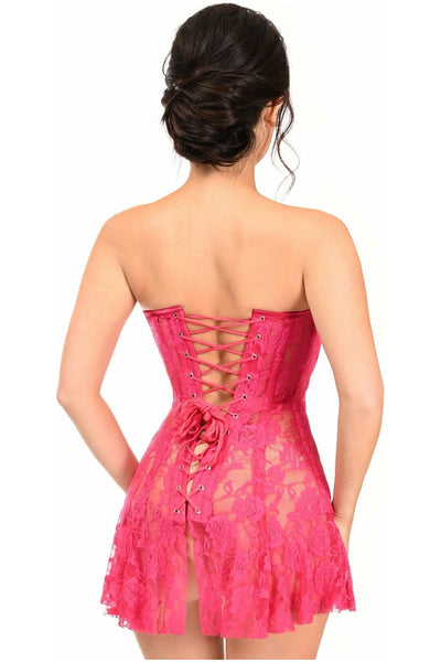 Lavish Fuchsia Sheer Lace Corset Dress - Daisy Corsets