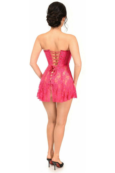 Lavish Fuchsia Sheer Lace Corset Dress - Daisy Corsets