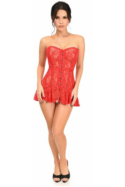 Lavish Red Sheer Lace Corset Dress - Daisy Corsets