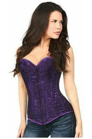 Lavish Dark Purple Lace Overbust Corset w/Zipper - Daisy Corsets