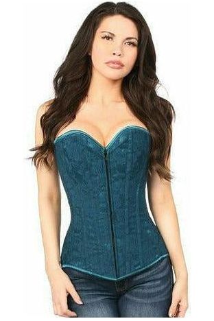 Lavish Dark Teal Lace Overbust Corset w/Zipper - Daisy Corsets