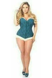 Lavish Dark Teal Lace Overbust Corset w/Zipper - Daisy Corsets