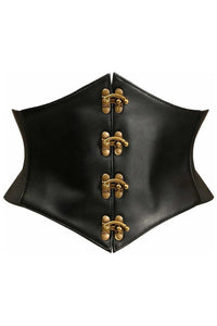 Lavish Black Faux Leather Corset Belt Cincher w/Clasps - Daisy Corsets