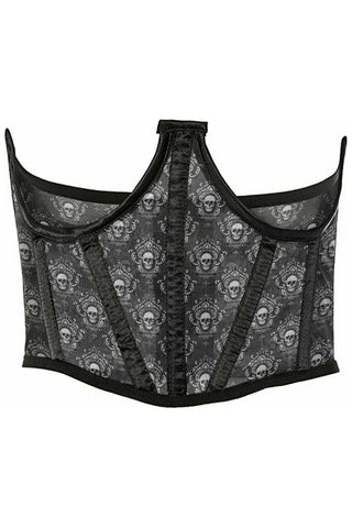 Lavish Black & White Skull Mesh Open Cup Waist Cincher - Daisy Corsets