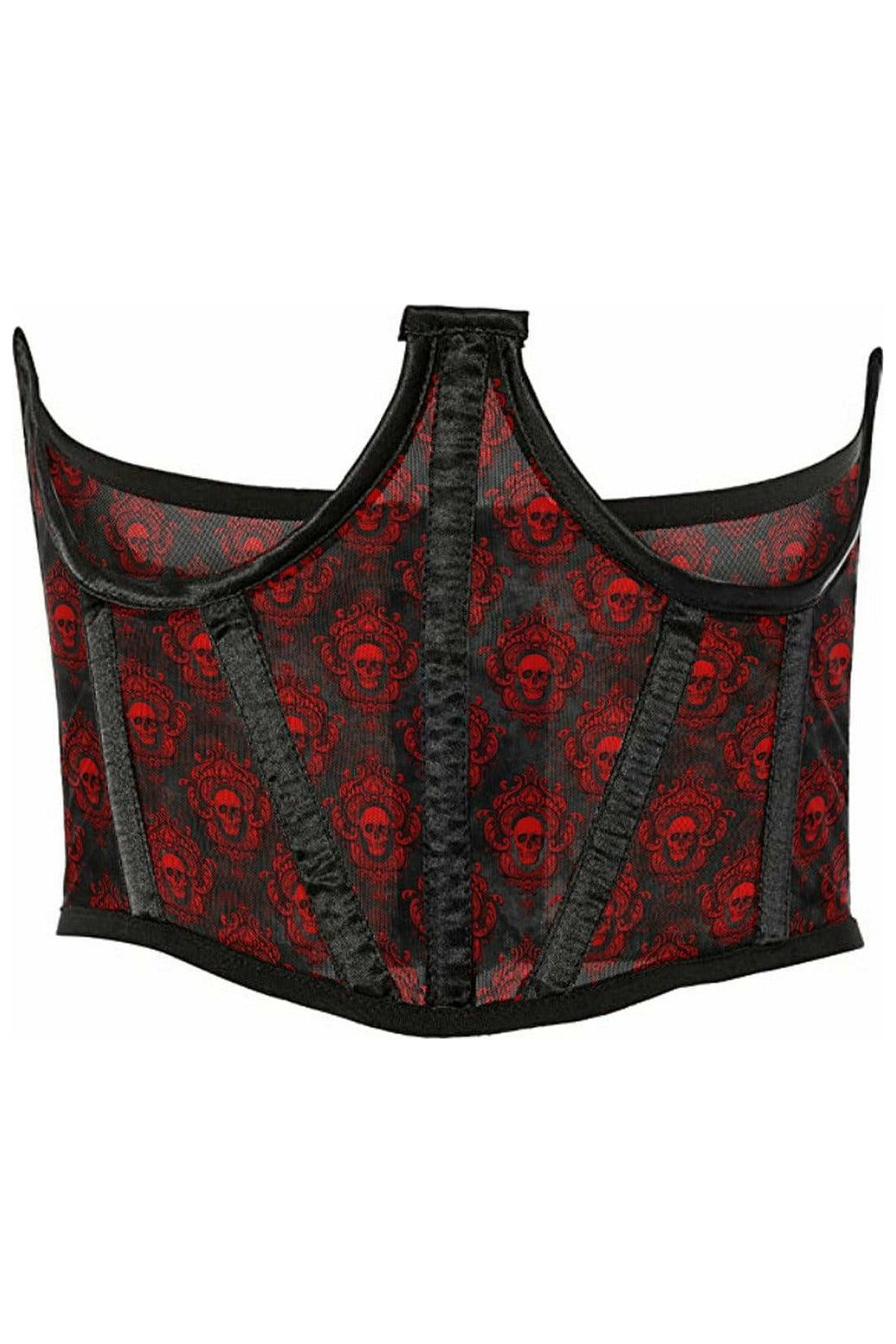 Lavish Black & Red Skull Mesh Open Cup Waist Cincher - Daisy Corsets