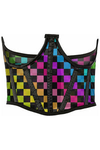 Lavish Rainbow Checkers Print Mesh Open Cup Waist Cincher - Daisy Corsets