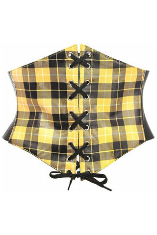 Lavish Yellow Plaid Lace-Up Corset Belt Cincher