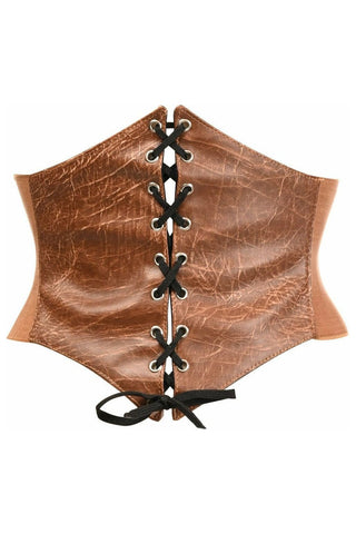 Lavish Distressed Brown Faux Leather Corset Belt