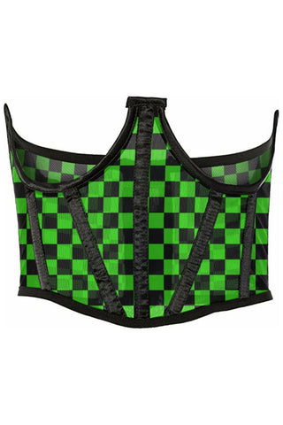 Lavish Neon Green/Black Checker Print Mesh Open Cup Waist Cincher