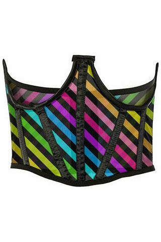 Lavish Rainbow Stripes Print Mesh Open Cup Waist Cincher - Daisy Corsets