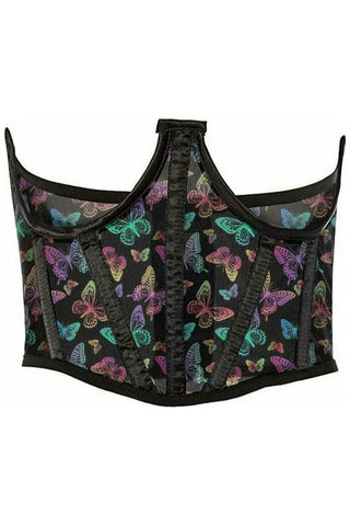 Lavish Neon Butterfly Print Mesh Open Cup Waist Cincher - Daisy Corsets