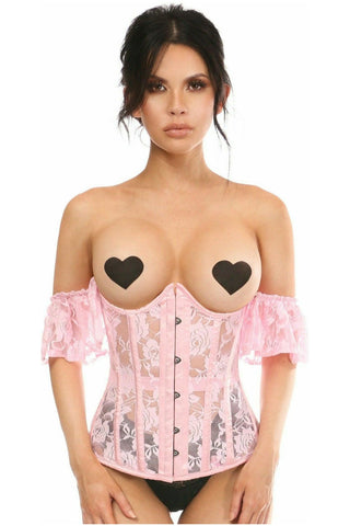 Lavish Sheer Lt Pink Lace Underbust Underwire Corset w/Ruffle Sleeve - Daisy Corsets