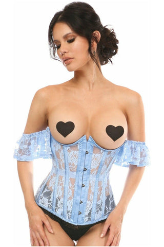 Lavish Sheer Lt Blue Lace Underbust Underwire Corset w/Ruffle Sleeve - Daisy Corsets