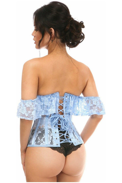 Lavish Sheer Lt Blue Lace Underbust Underwire Corset w/Ruffle Sleeve - Daisy Corsets