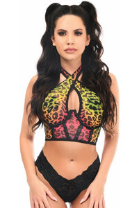 Lavish Rainbow Leopard Mesh Underwire Cincher w/Built In Halter Top