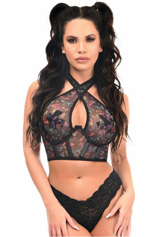 Lavish Neon Butterfly Mesh Underwire Cincher w/Built In Halter Top