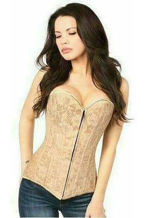 Lavish Dark Beige Lace Overbust Corset w/Zipper - Daisy Corsets