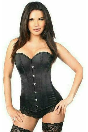 Lavish Black Satin Overbust Corset w/Busk Closure - Daisy Corsets