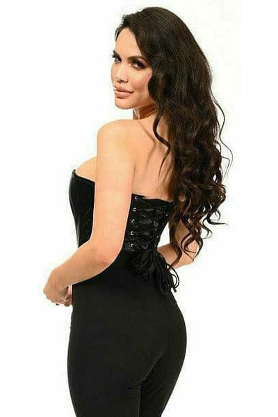 Lavish Black Satin Overbust Corset w/Busk Closure - Daisy Corsets