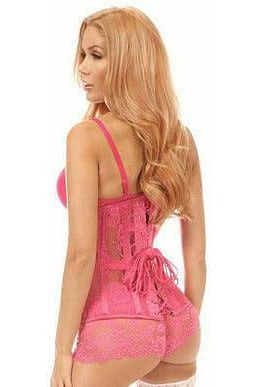 Lavish Fuchsia Sheer Lace Under Bust Corset - Daisy Corsets