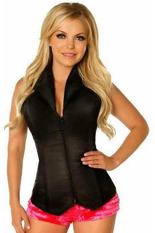 Lavish Black Collared Front Zipper Corset - Daisy Corsets