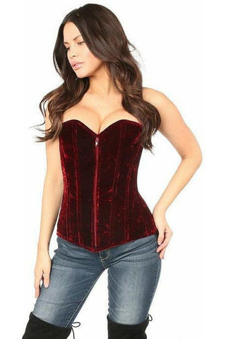 Lavish Red Crushed Velvet Overbust Corset - Daisy Corsets