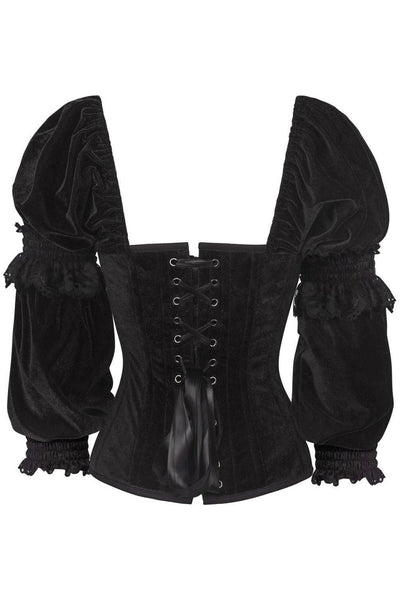 Top Drawer Black Velvet Steel Boned Long Sleeve Corset