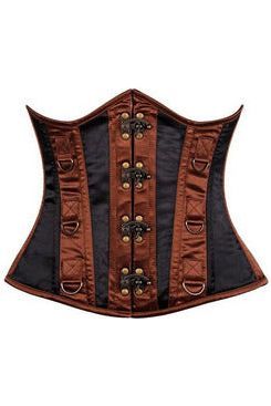 Top Drawer Black & Brown Steel Boned Underbust Corset