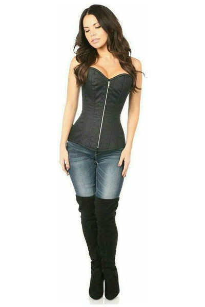 Top Drawer Black Cotton Steel Boned Corset w/Zipper - Daisy Corsets