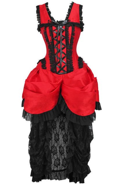 Top Drawer Steel Boned Red/Black Lace Victorian Bustle Corset Dress