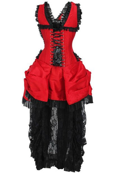 Top Drawer Steel Boned Red/Black Lace Victorian Bustle Corset Dress