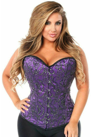 Top Drawer Elegant Purple Embroidered Steel Boned Corset - Daisy Corsets