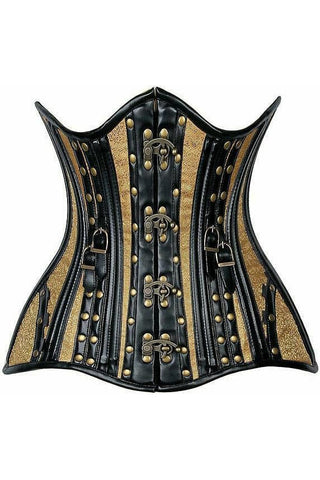 Top Drawer Faux Leather & Gold Brocade Steel Boned Under Bust Corset - Daisy Corsets