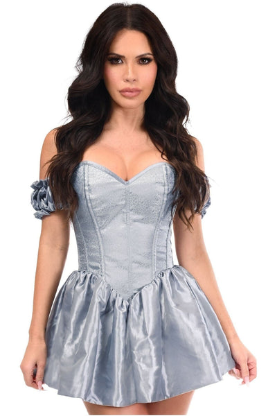 Top Drawer Steel Boned Dusty Blue Brocade & Taffeta Corset Dress