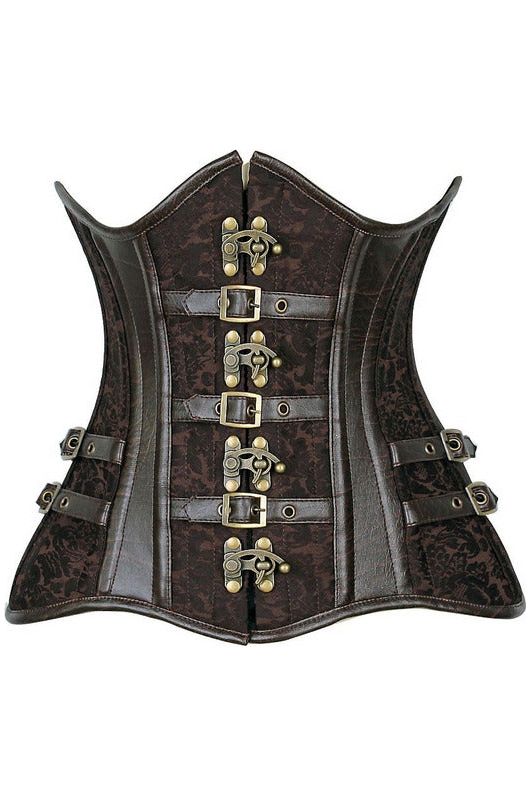 Top Drawer CURVY Brown Brocade Steampunk Steel Double Boned Under Bust Corset