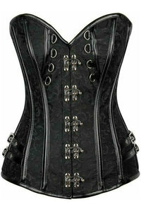 Top Drawer Brocade & Faux Leather Steel Boned Corset - Daisy Corsets