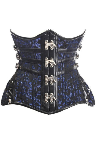 Top Drawer CURVY Steampunk Black/Blue Brocade Steel Double Boned Under Bust Corset