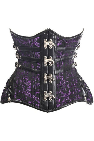 Top Drawer CURVY Steampunk Black/Purple Brocade Steel Double Boned Under Bust Corset