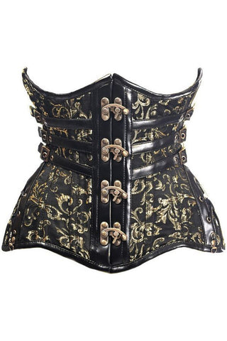 Top Drawer CURVY Steampunk Black/Gold Brocade Steel Double Boned Under Bust Corset