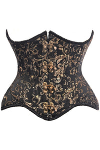 Top Drawer Black/Gold Brocade Double Steel Boned Under Bust Corset