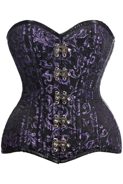 Top Drawer CURVY Black/Purple Brocade Double Steel Boned Overbust Corset